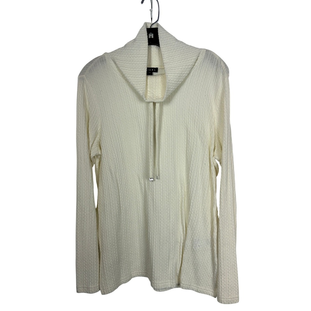 Tribal Cream Cable Knit Cowl Neck Sweater Long Sleeve Neutral Minimalist Large